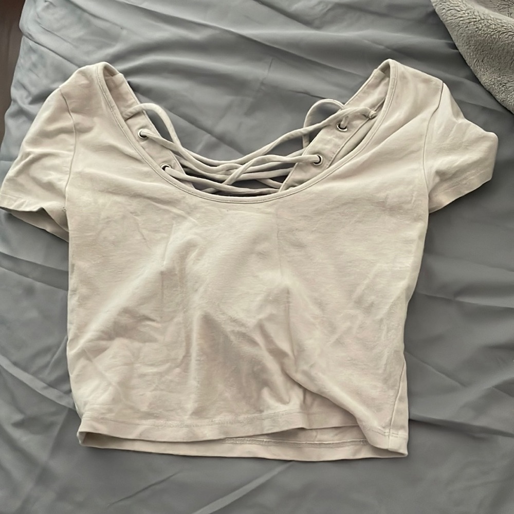 Juniors beige crop top laced in the back